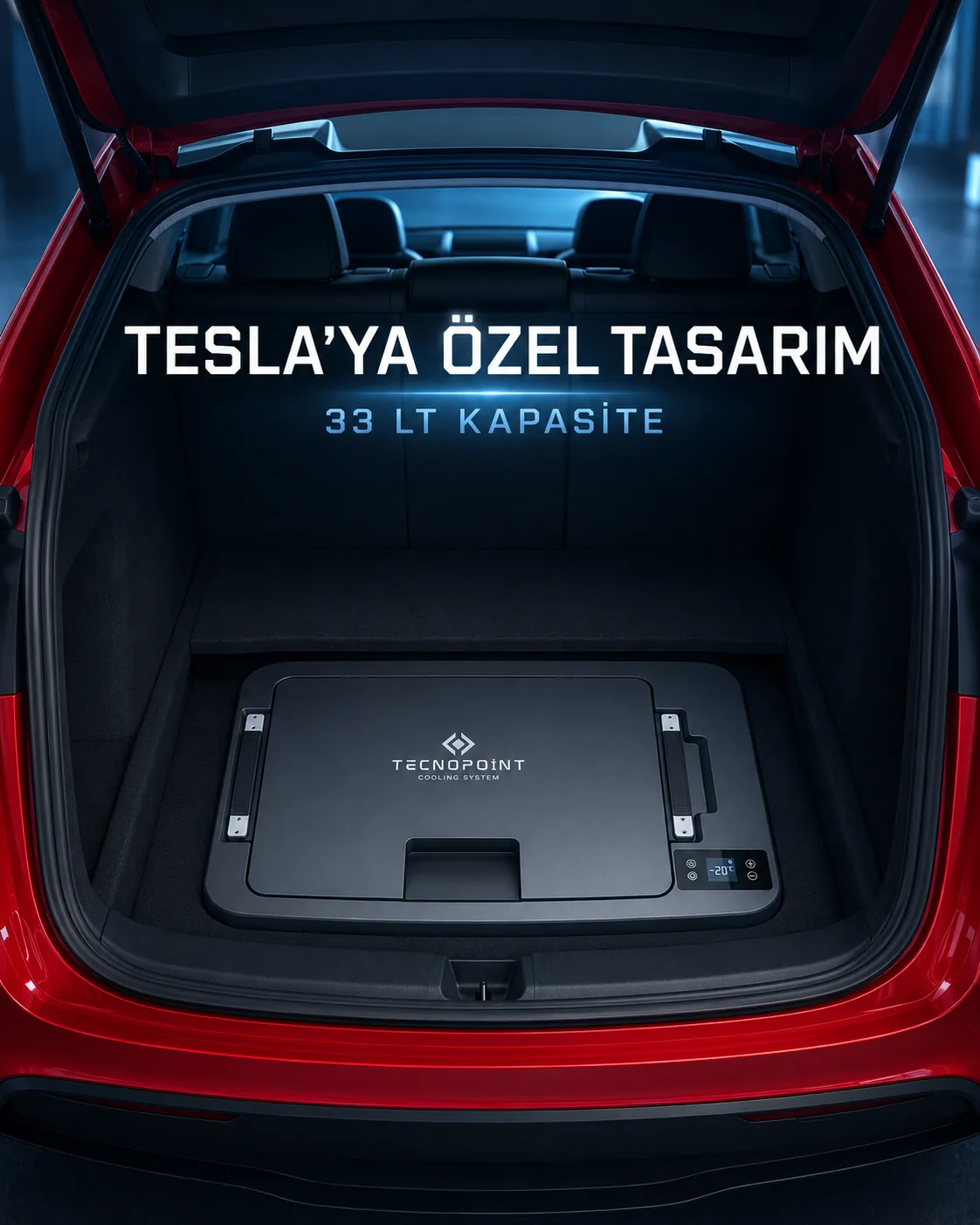 Tesla Model Y alt bagajına yerleşen TecnoPoint buzdolabı