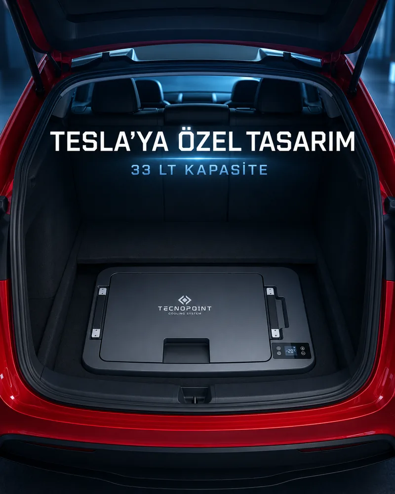 TecnoPoint Tesla Model Y Uyumlu 33 L Kompresörlü Araç Buzdolabı – Bluetooth Kontrollü – −22°C / +20°C